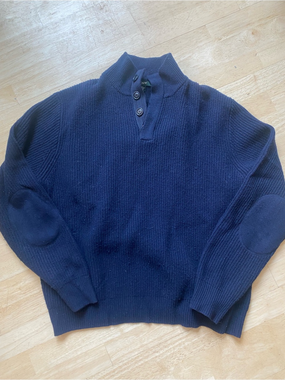J. Crew Men's Navy Ribbed Zip-Neck Sweater with Elbow Patches